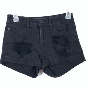 KanCan Black Distressed Denim Shorts | Size 23 | Cuffed Hem